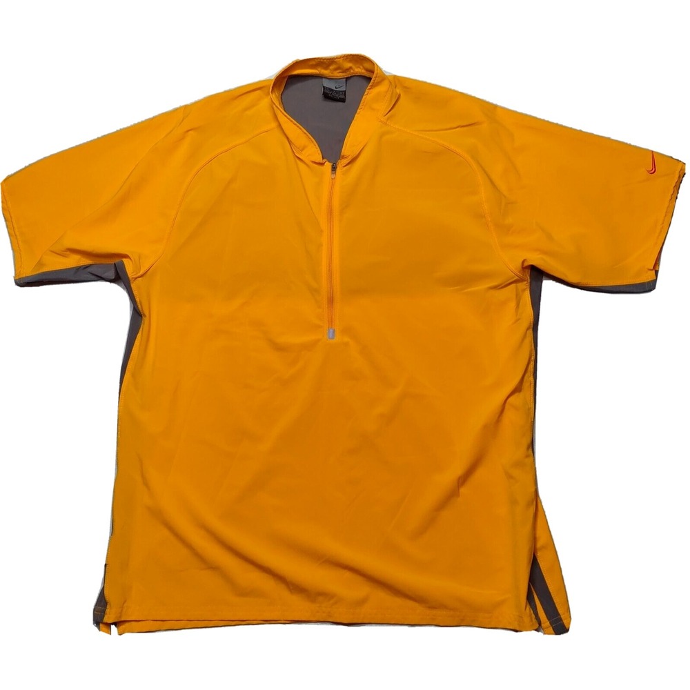 VTG Y2K NIKE Men Large Orange DRI-FIT 1/2 Zip Short Sleeve Pullover Vented Shirt
